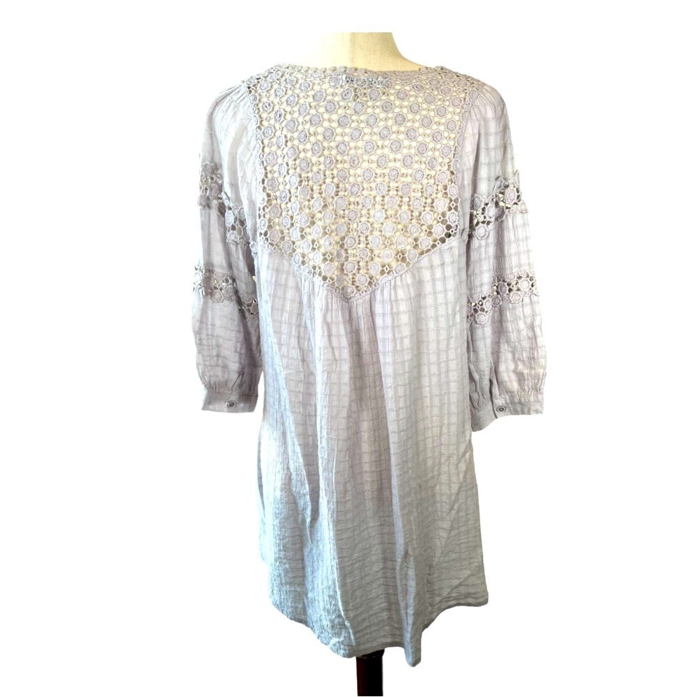 Mollo Rello Boho Peasant Crochet Lavender/Gray V-Neck Tunic/ Dress //Size Medium - Picture 6 of 8